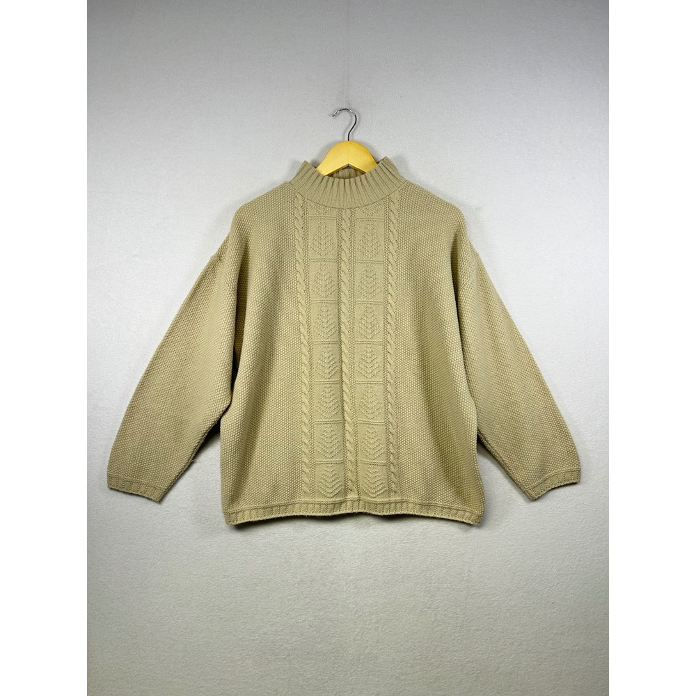 Cape Cod Sportswear Mock Neck‎ Cable Knit Sweater Beige XL Acrylic